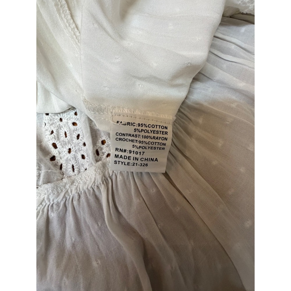 Solitaire Swim White Eyelet Swiss Dot Maxi Dress Pom Pom Tiered Boho L 21-326 - Picture 7 of 8